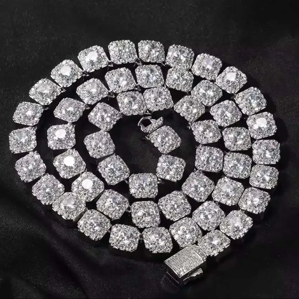 Silver 10mm Square Cluster Tennis Chain – 20 Inch